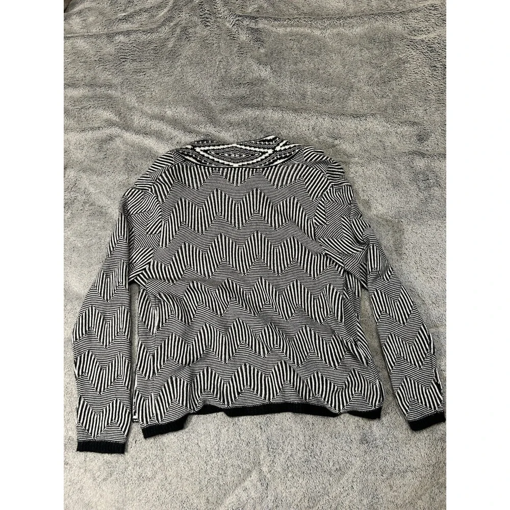 Ruby Rd. Women's Petite PL Black & White Geometric Knit Open Front Cardigan